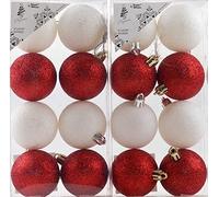 Blue Whale Gifts Red White Christmas Tree Baubles (Set of 16, Round, Plastic, Acrylic)