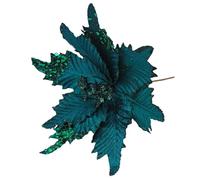 Blue Whale Gifts Teal Poinsettia Christmas Flower Picks with Sequins Tree Decorations - Set of 6
