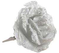 Blue Whale Gifts White Rose Glitter Christmas Tree Hanging Bauble Clip-on Flowers (Set of 6)