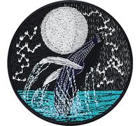 Blue Whale in The Moonlight Sew on Patch - Iron on Patches for Aquatic Life Lovers, Nature Lovers - Exclusive Save Ecosystem Emblem for Jackets, Jeans, Backpacks, Hats, Shirt -80X80 mm