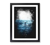 Blue Whale Paint Splash Modern Framed Print | A4 Black Framed Wall Art | Ready to Hang | Modern Animal Picture | Living Room Bedroom Lounge Office