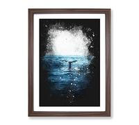 Blue Whale Paint Splash Modern Framed Print | A4 Walnut Framed Wall Art | Ready to Hang | Modern Animal Picture | Living Room Bedroom Lounge Office