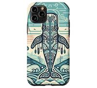 Blue Whale Rises Beneath a Swirling Sun and Patterned Waves Case for iPhone 11 Pro