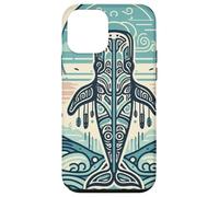 Blue Whale Rises Beneath a Swirling Sun and Patterned Waves Case for iPhone 12 mini