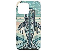 Blue Whale Rises Beneath a Swirling Sun and Patterned Waves Case for iPhone 13 Pro Max