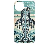 Blue Whale Rises Beneath a Swirling Sun and Patterned Waves Case for iPhone 14 Plus
