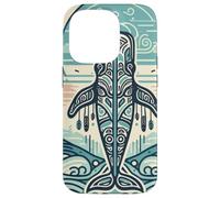 Blue Whale Rises Beneath a Swirling Sun and Patterned Waves Case for iPhone 14 Pro