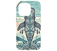 Blue Whale Rises Beneath a Swirling Sun and Patterned Waves Case for iPhone 15 Pro