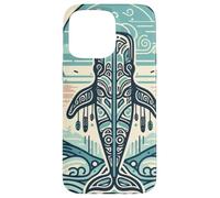 Blue Whale Rises Beneath a Swirling Sun and Patterned Waves Case for iPhone 15 Pro Max
