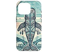 Blue Whale Rises Beneath a Swirling Sun and Patterned Waves Case for iPhone 16 Pro