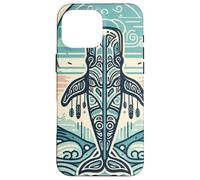 Blue Whale Rises Beneath a Swirling Sun and Patterned Waves Case for iPhone 16 Pro Max