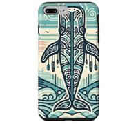 Blue Whale Rises Beneath a Swirling Sun and Patterned Waves Case for iPhone 7 Plus/8 Plus