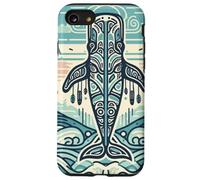Blue Whale Rises Beneath a Swirling Sun and Patterned Waves Case for iPhone SE (2020) / 7 / 8