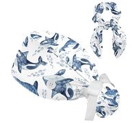 Blue Whale Scrub Caps Surgical Women with Button Adjustable Hats Surgical Caps with Scrunchie for Women, Multicoloured1, One Size