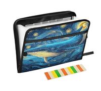 Blue Whale Starry Night Expanding File Folder A4,13 Pockets File Organiser, Paperwork A4 Plastic Wallet Document Storage Expander for School,Office and Home