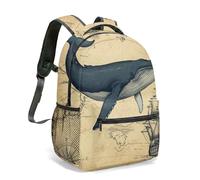 Blue Whale Vintage Nautical Map 16 Inch Backpack Ancient Sailing Ship Compass Illustration 360 Full Print Maritime Adventure Bag (04)