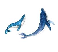 Blue Whale Wall Sticker 2 Sets for Boy Girl Room PVC Cartoon | Ocean Wall Stickers, Decorative Room Wall Decal, Adhesive Design, Shops Background Use, Beautiful Style