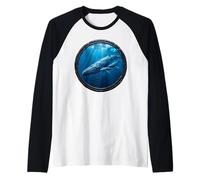 Blue Whale Whale Watcher Diver Whale Family in Ocean Raglan Baseball Tee