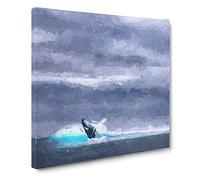 Blue Whale with Ocean Scene Canvas Print | Gallery Wrapped 30mm Frame Wall Art | 14x14 inches | Ready to Hang | Abstract Animals Picture | Living Room Bedroom Lounge Office