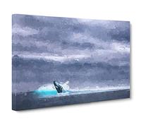 Blue Whale With Ocean Scene Canvas Print | Gallery Wrapped 30mm Frame Wall Art | 24x16 inches | Ready to Hang | Abstract Animals Picture | Living Room Bedroom Lounge Office