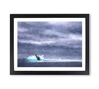 Blue Whale With Ocean Scene In Abstract Modern Art Framed Print | A4 Black Framed Wall Art | Ready to Hang | Abstract Animal Picture | Living Room Bedroom Lounge Office
