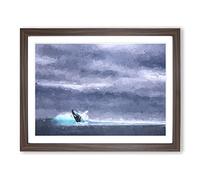 Blue Whale With Ocean Scene In Abstract Modern Art Framed Print | A4 Walnut Framed Wall Art | Ready to Hang | Abstract Animal Picture | Living Room Bedroom Lounge Office