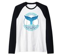 Blue Whale's Tail with Wave and 52 Lonely Whale Design Raglan Baseball Tee