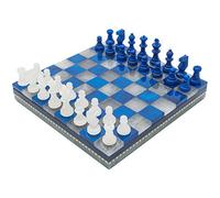 Blue & White Alabaster Chess & Draughts with Inlaid Chest