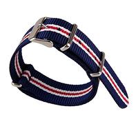 Blue White and Red 3 Colors Stripe Pattern Nylon Fabric Canvas Band Woven Nylon Watch Strap Army Military Watchband 20mm Width