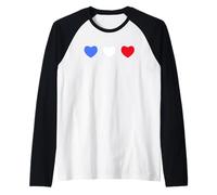 Blue, White and Red Hearts Tricolor Flag Love Raglan Baseball Tee