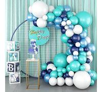 Blue White Balloon Arch Garland Kit, Navy and Teal Light Blue White Turquoise Latex Balloons Garland Kit for Boys Girls Bridal Baby Shower Ocean Birthday Wedding Christening Party Decorations