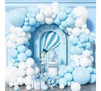Blue White Balloons,120 Pcs Pastel Baby Blue Latex Balloon Arch Garland Kit with Different Sizes 18/12/10/5 Inch for Boys Birthday Baby Shower Gender Reveal Anniversary Wedding Engagement Party Deco