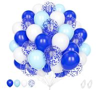 Blue White Balloons, 60 Pcs 12 Inch Royal Pastel Baby Blue Matte White Confetti Balloons for Boys Men Birthday Baby Shower Gender Reveal Anniversary Graduation Engagement Wedding Party Decorations