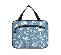 Blue White Boho Flowers Bloom Hanging Bag for Men Travel with Hook, Designer Cute Shave kit for Women Backpacking bolso de Mano para Hombre L