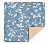 Blue White Boho Flowers Bloom Soft Foam Baby Gym & Activity Mat for Floor Washable Kicking Mat for Babies Infants Toddlers, 50'' x 50''