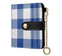 Blue White Buffalo Plaid Print Small Women Wallet RFID Blocking PU Leather Bifold Compact Card Holder with Zipper Coin Pocket Purse for Girls Ladies Women