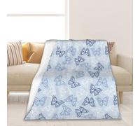 Blue White Butterfly Throw Blanket Soft Warm Cozy Lightweight Flannel Blanket for Bedding Sofa Travel 50"X60"