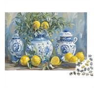 Blue White Ceramic Jar 1000 Piece Jigsaw Puzzle Paper for Adults Lemon Still Life Puzzle Game for Family Home Decor Gift 70x50cm/1000pcs