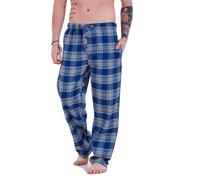 (Blue-White Check, L) Malay Mens Flannel Pyjama Bottoms Brushed Cotton Check Lounge Pants Nightwear M-5XL