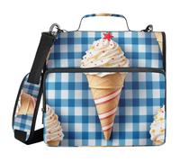 Blue White Checkered Ice Pattern 3.5cm 3 Ring Organizer Binder With Belt Multiple Pockets Binder For School Office