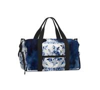 Blue White China Duffel Bag with Shoe Compartment-Sports Gym Weekender for Men Women, Waterproof Travel Tote with Wet Pocket for Dirty Shoes