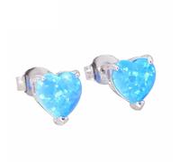 Blue White Created Fire Opal 925 Sterling Silver Heart For Women Jewelry Stud s