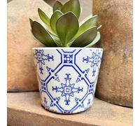 Blue & White Diamond Tile Dutch Pot, Ceramic Rustic Dutch Pot, Crackle Glaze Terracotta Pot, Succulent Planter, Indoor House Plant Pot, White Pot, Blue Pot, Geometic Planter