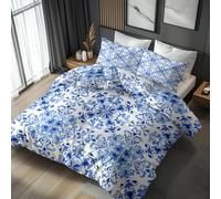 Blue White Floral Emperor Duvet Cover Set 3 Piece with 2 Pillowcases, Flower Damask Patterned Bedroom Decor Bedding, Soft Microfibre Quilt Cover with Zip JY-264