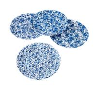 Blue & White Floral Pattern Picnic/Dinner Plate, 9 Inch Melamine, Set of 4