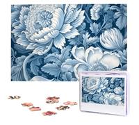 Blue White Floral Pattern Wooden Puzzles 1000 Pieces Personalized Jigsaw Puzzle For Adults Interesting Custom Photo Puzzles Gift For Holiday Birthday Wedding Anniversay