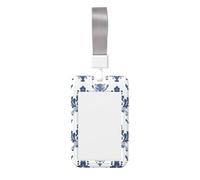 Blue White Floral Victorian Aesthetic Sliding Id Badge Holder Hard Plastic Work Card Case Name Tag Protector for Nurses Office
