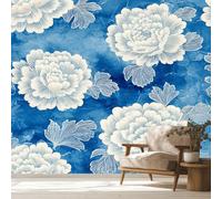 Blue White Floral Wallpaper for Bedroom Living Room Decor, Watercolor Flower Wall Mural Home Accessories, Waterproof Wall Paper 300 x 210 cm F-WU&142