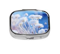 Blue White Flower Print Square Metal Pill Box Decorative Pill Case - Carry Your Meds in Style (Rectangular)