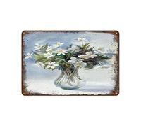 Blue White Flowers Daisy Retro Rose Flower Vintage Pastoral Artistic Tin Painting Home Living Room Decor Pin Up Garden Metal Wall Plate Tin Sign,flower sign for wall,Floral Tin Sign Gift 12×8 inch